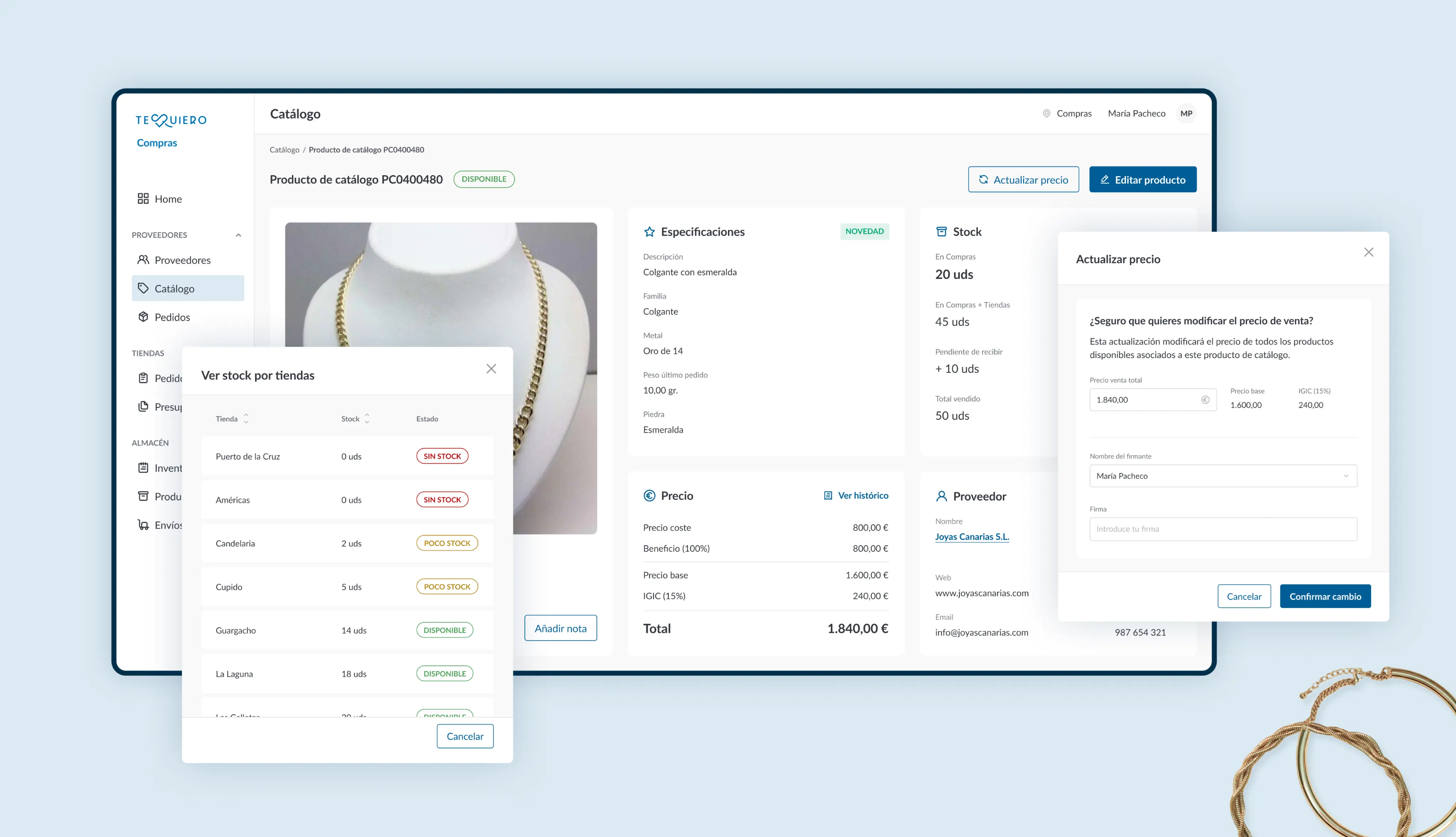 Te Quiero backoffice screenshot