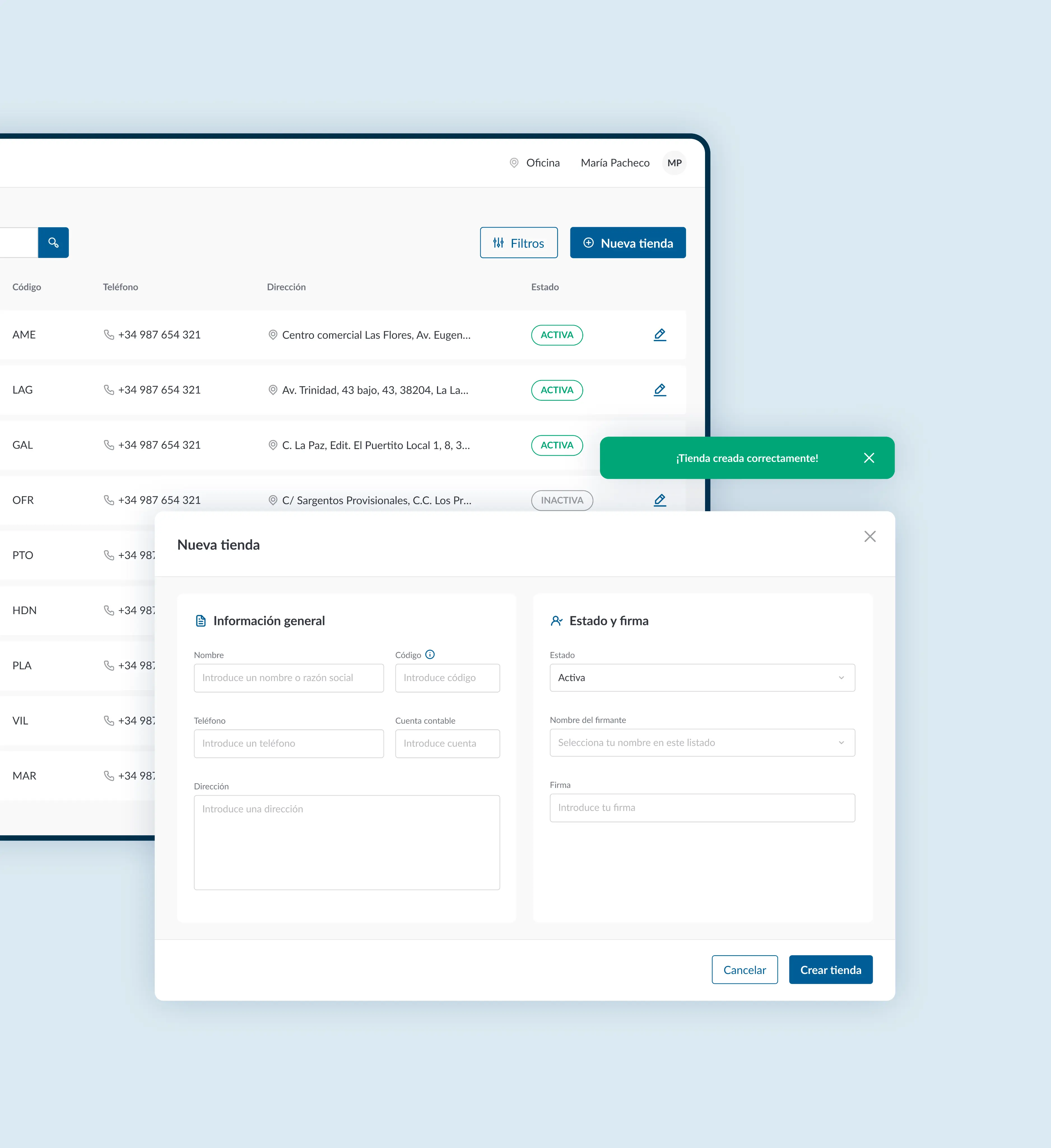 Te Quiero backoffice screenshot